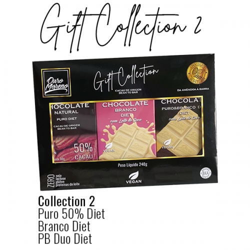 Gift collection 2 - chocolate 50% cacau puro diet, branco diet e duo puro&branco diet em 3 barras de 80g